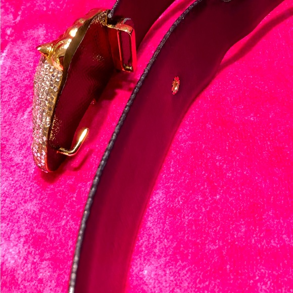 Vintage JUDITH LEIBER Crystal Horse Equine Black leather belt - Picture 6 of 7